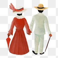 Henri Rousseau's png Victorian couple sticker, transparent background, remixed by rawpixel