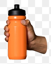 Hand holding png water bottle, transparent background