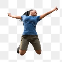 Carefree jumping woman png, transparent background