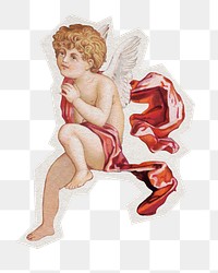 Sitting cherub png sticker, illustration by Obpacher Bros on transparent background, remixed by rawpixel.