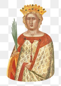 Catherine of Alexandria png sticker, vintage illustration on transparent background. Remixed by rawpixel.