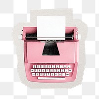 PNG typewriter sticker with white border, transparent background