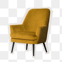 PNG yellow chair sticker with white border, transparent background