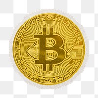 PNG golden cryptocurrency sticker with white border, transparent background