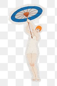 PNG vintage swimsuit feminine fashion sticker with white border,  transparent background 