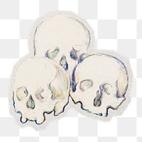 PNG Cezanne’s Three Skulls sticker with white border, transparent background, artwork remixed by rawpixel.