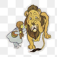 PNG aesthetic cowardly lion from Wizard of Oz sticker with white border, transparent background , artwork remixed by rawpixel.