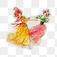 PNG happy women dancing sticker with white border, transparent background 