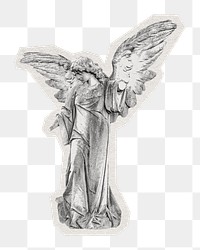 PNG  angel statue sticker with white border, transparent background