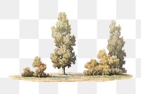 Green trees png watercolor illustration element, transparent background. Remixed from Albert Edelfelt artwork, by rawpixel.