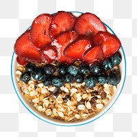 Png healthy fruits & oatmeal breakfast element, transparent background