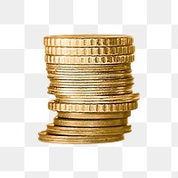 PNG gold coins stack money, collage element, transparent background