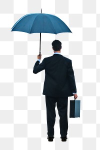 PNG Businessman standing with an umbrella in the ocean collage element, transparent background