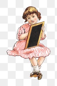 Little girl png drawing on blackboard, vintage illustration on transparent background. Remixed by rawpixel.