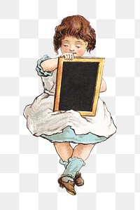 Little girl png drawing on blackboard, vintage illustration on transparent background. Remixed by rawpixel.