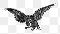 Flying eagle png, vintage bird illustration, transparent background. Remixed by rawpixel.