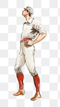 Vintage baseball player png sport, transparent background. Remixed by rawpixel. 