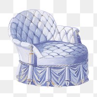 Vintage blue armchair png, furniture illustration, transparent background. Remixed by rawpixel.