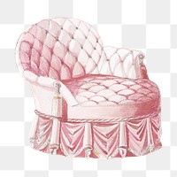 Vintage pink armchair png, furniture illustration, transparent background. Remixed by rawpixel.