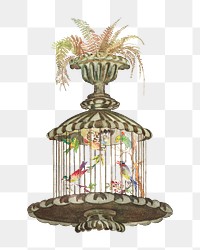 Bird cage png, vintage illustration by Perkins Harnly and Nicholas Zupa, transparent background. Remixed by rawpixel.