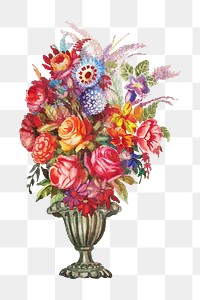 PNG Colorful flower fountain, vintage illustration by Perkins Harnly and Nicholas Zupa, transparent background. Remixed by rawpixel.