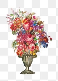 PNG Colorful flower fountain, vintage illustration by Perkins Harnly and Nicholas Zupa, transparent background. Remixed by rawpixel.