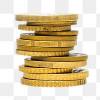 Png golden coin stack, isolated collage element, transparent background