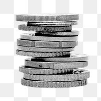 Png silver coin stack, isolated collage element, transparent background