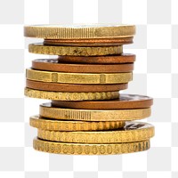 Png coin stack, isolated collage element, transparent background