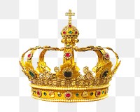 Golden crown png, isolated object, transparent background