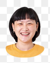 PNG Asian woman, happy smiling face, collage element on transparent background