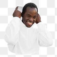 Png man in white hoodie, transparent background