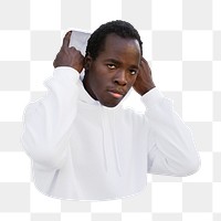 Png man in white hoodie, transparent background