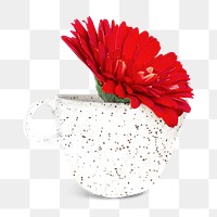 Red gerbera cup png collage element, transparent background