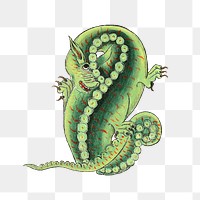PNG Green dragon, vintage mythical creature illustration, transparent background.  Remixed by rawpixel. 