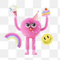 Birthday monster png sticker, mixed media transparent background