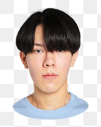 PNG Young Asian man face portrait, collage element, transparent background