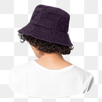 black bucket hat png, women’s casual fashion, rear view, transparent background