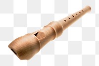 Png wooden recorder, isolated collage element, transparent background