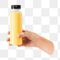 PNG Woman holding a bottle of orange juice, collage element, transparent background