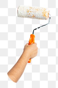 PNG hand holding paint roller, collage element on transparent background