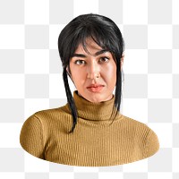 PNG Woman wearing yellow turtleneck sweater, collage element, transparent background