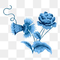 Vintage peony png blue painting, transparent background