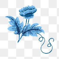 Vintage peony png blue painting, transparent background