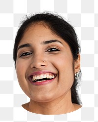 Indian woman png smiling portrait on transparent background