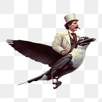 Vintage man riding bird png illustration, transparent background. Remixed by rawpixel.