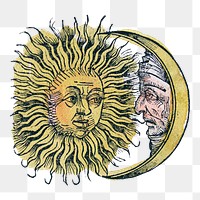 Vintage Sun & Moon png illustration, transparent background. Remixed by rawpixel.