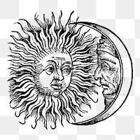 Vintage Sun & Moon png illustration, transparent background. Remixed by rawpixel.