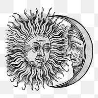 Vintage Sun & Moon png illustration, transparent background. Remixed by rawpixel.