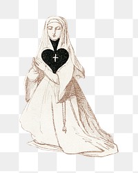 Vintage nun png sketch, transparent background. Remixed by rawpixel.